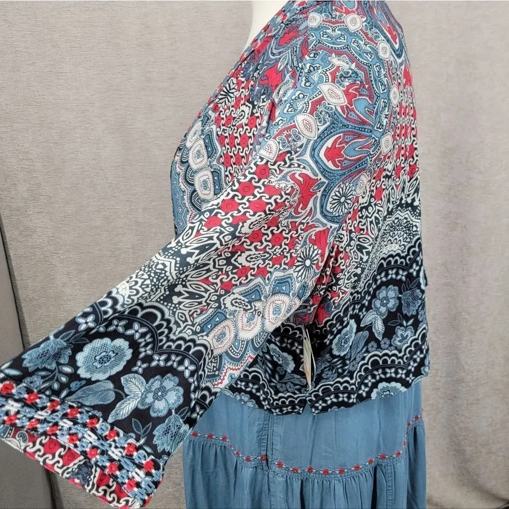 John Mark Sleeveless Tiered Dress & Printed Kimono Bolero Set Plus Size NEW